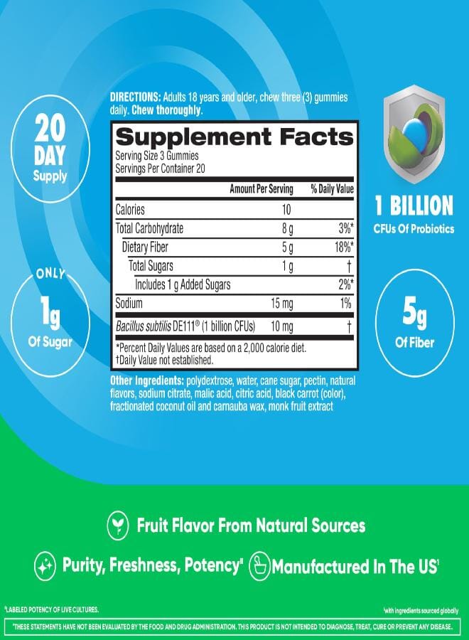 Digestive Advantage Prebiotic Fiber Supplement With Probiotics For Women & Men Digestive Health, Fiber Gummies For Adults Regularity And Gut Health, 60Ct Strawberry Flavor - Image 4